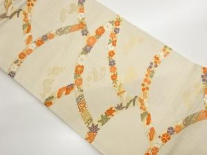 曲線に菊・梅・桜模様織出し名古屋帯